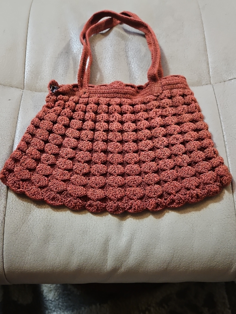 Vintage Handmade Crochet Gimp Corde Hand Bag in Rust Red 1960's-1970's